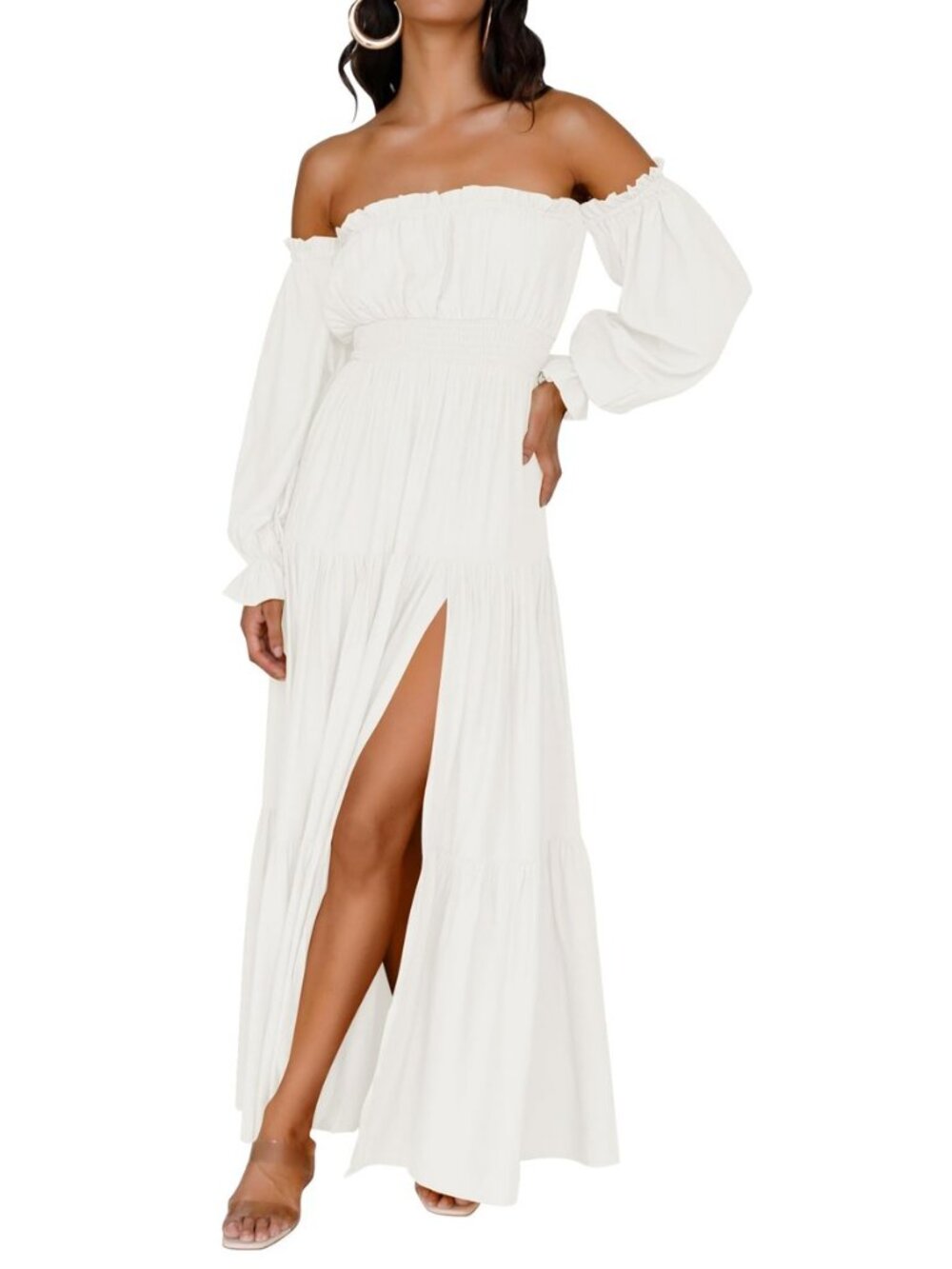 Womens Fall Long Sleeve Boho Off Shoulder Maxi Dresses